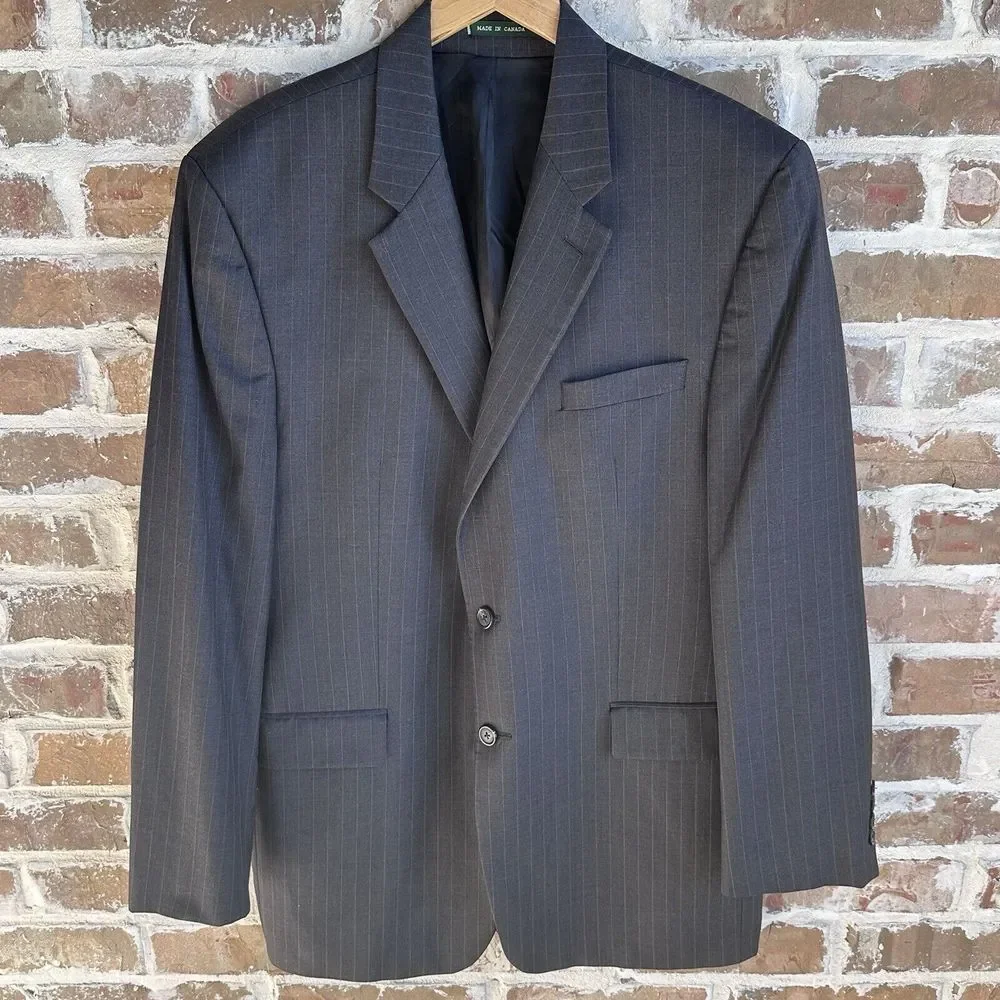 Lauren Ralph Lauren Blazer Jacket Sport Coat Mens‎ 44L Gray Wool Pin Stripe READ
